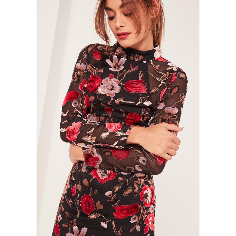 Caroline Receveur Black Velvet Mesh Midi Dress